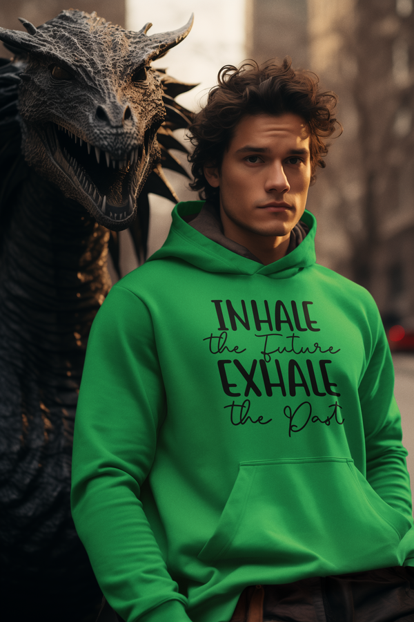 Inhale The Future Exhale The Past hooded sweatshirt features a classic